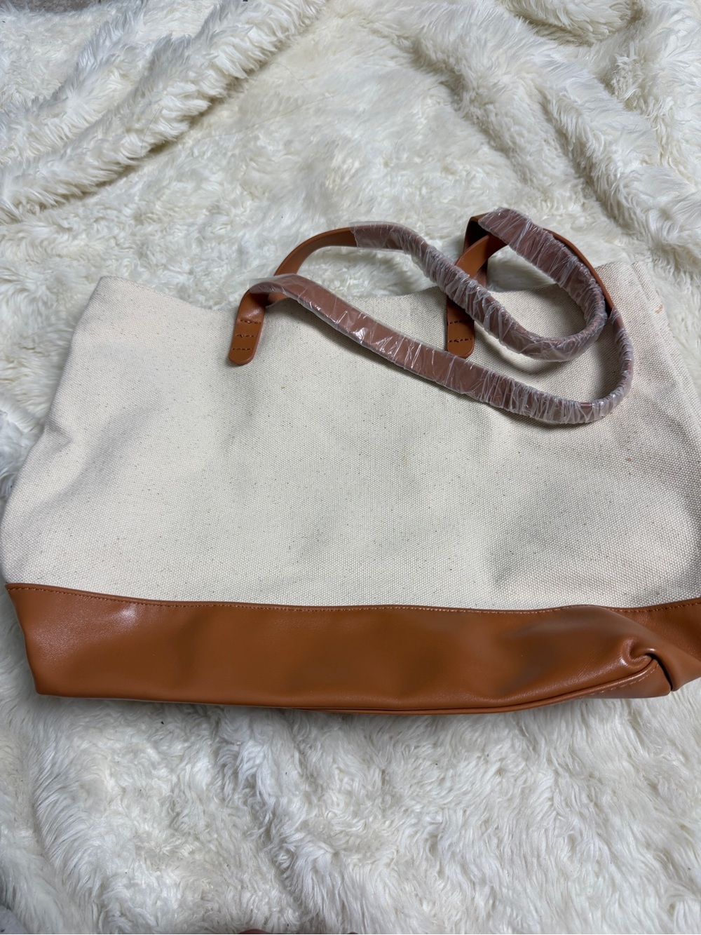 Bloomingdale’s Canvas Tote Bag with Tan Leather Trim